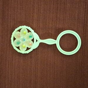 Vintage Baby Rattle Pink & White 6" tall.